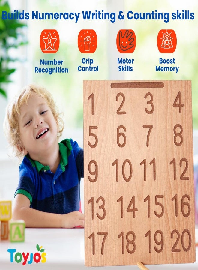 TOYJOS Wooden Counting and Roman Numbers Tracing Board With Stylus Pen | Kids Educational Double-Sided Maths Practice Board Toys | Reversible Montessori Learning Writing Slate for Boys, Girls (Age 2+) - Image 4